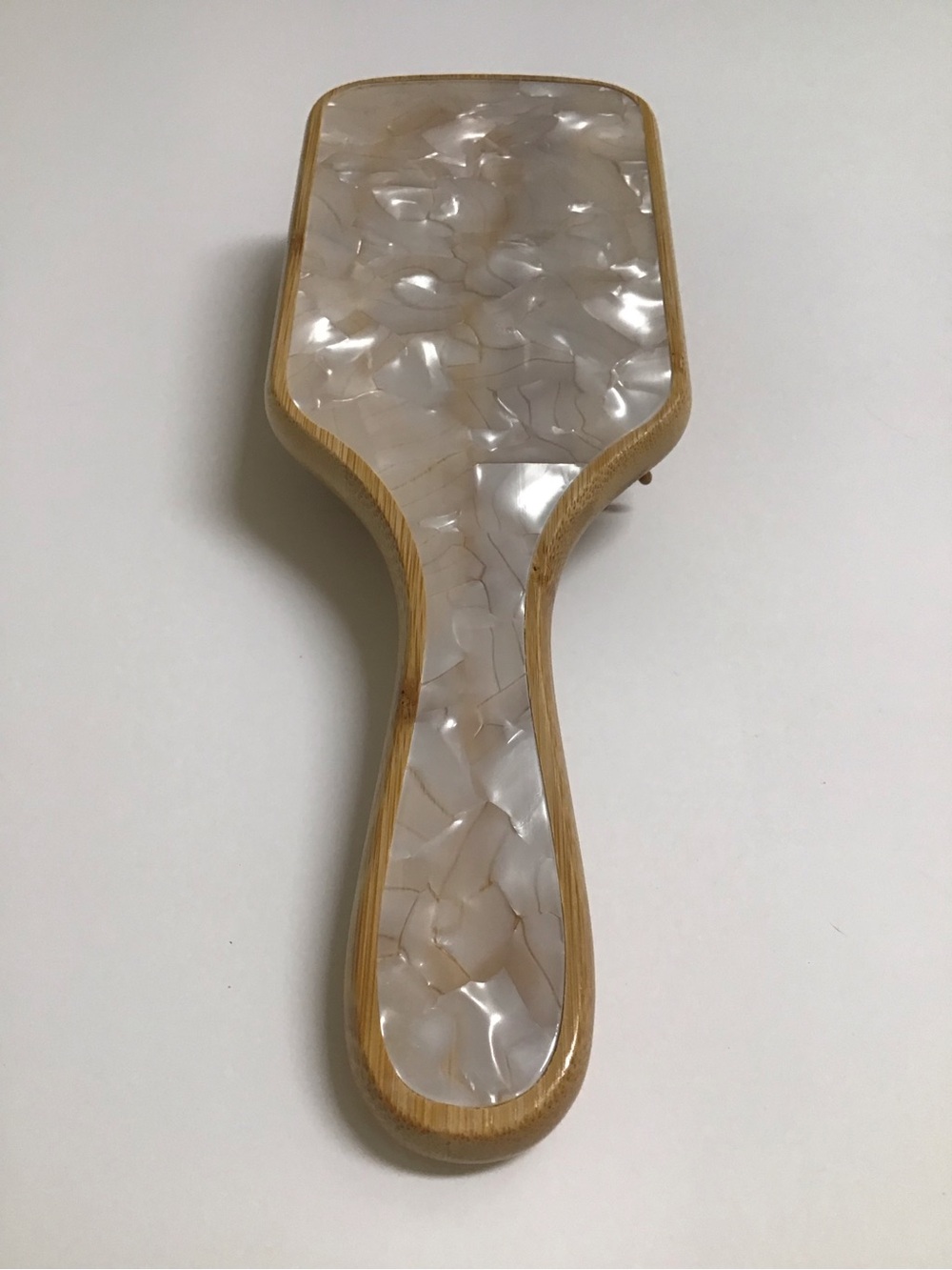 BAMBOO Paddle Hair Brush Wood MOTHER OF PEARL Bath Vanity Pearlessence Luxe NEW